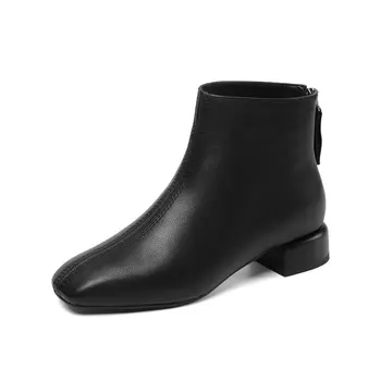 

Basic Short Boots Women Genuine Leather Chelsea Boots Spring Autumn Ankle Boots Woman Square Toe Concise Short Boots