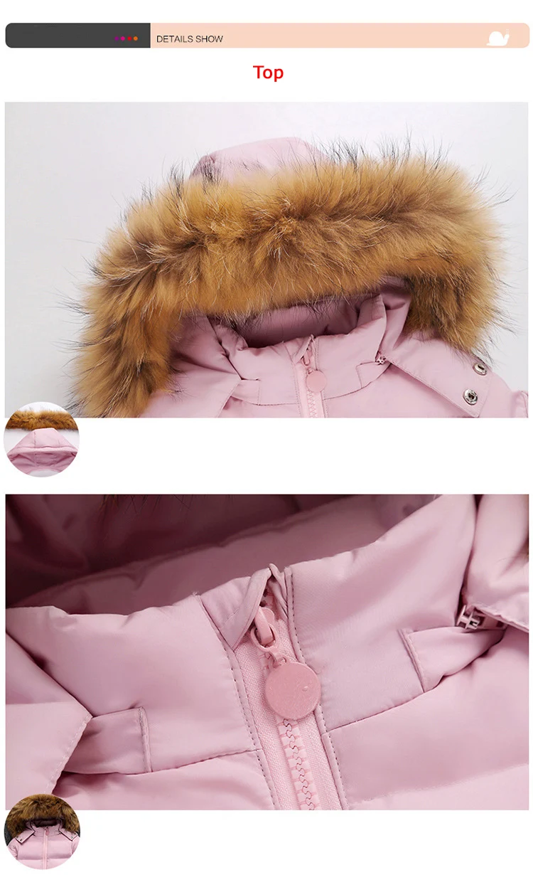 Новые зимние детские пуховые пальто с капюшоном и воротником из меха енота комплекты одежды для малышей зимний комбинезон для детей, верхняя одежда для малышей-30 ℃