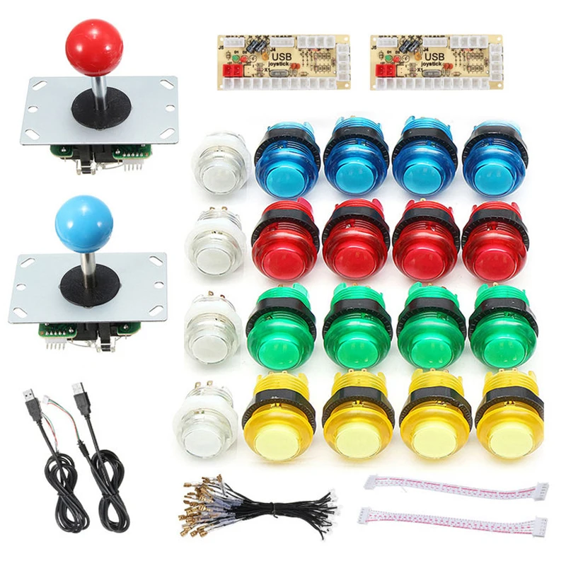 Accessories Set USB DIY Arcade Joystick Kits 20 LED Arcade Buttons With 2 Joysticks And 2 USB Encoder Joypad Game Kit With LED 