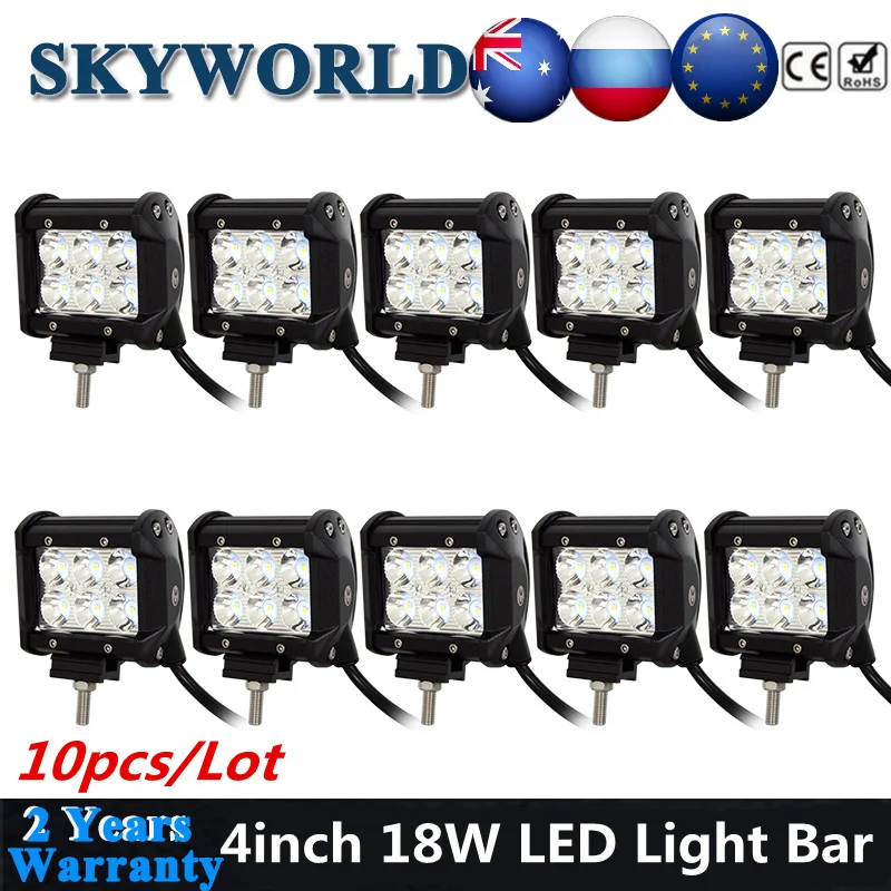 10X 4inch 18W LED Light Bar Spot Flood Driving Work Light Bar 12V For Car Tractor ATV UAZ SUV Truck 4x4 Pickup LED Bar Offroad