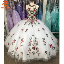 Vestidos de 15 anos/бальное платье с вышивкой и аппликацией милое платье с лямкой на шее и шнуровкой сзади; 16 платьев Бальные вечерние платья для девочек на выпускной