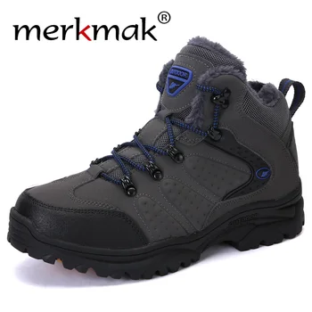 

Merkmak New Fashion Winter Men Snow Boots Lace-up Plus Velvet Warm Working Safety Shoes Non-slip Wear-resistant Casual Shoes