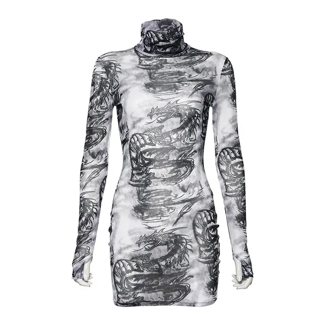 white mesh long sleeve dress