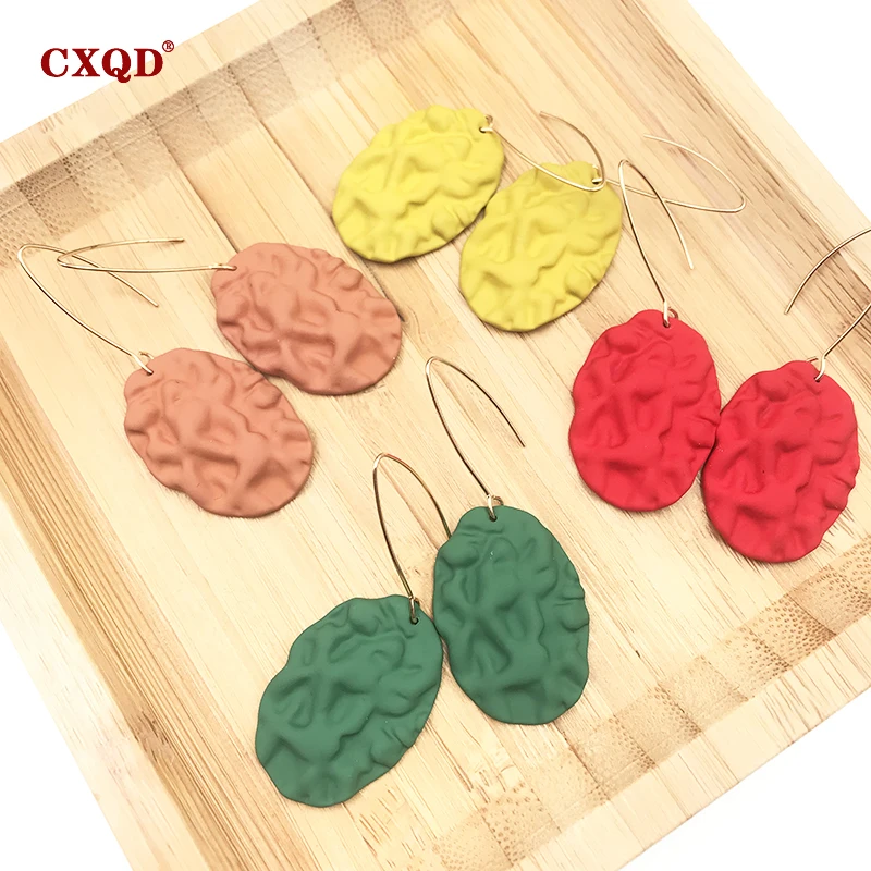 

CXQD NEW Women Fashion Irregular Oval Pendant Earrings 4 Colors Spray Paint Drop Earrings For Girls Casual Brincos Jewelry