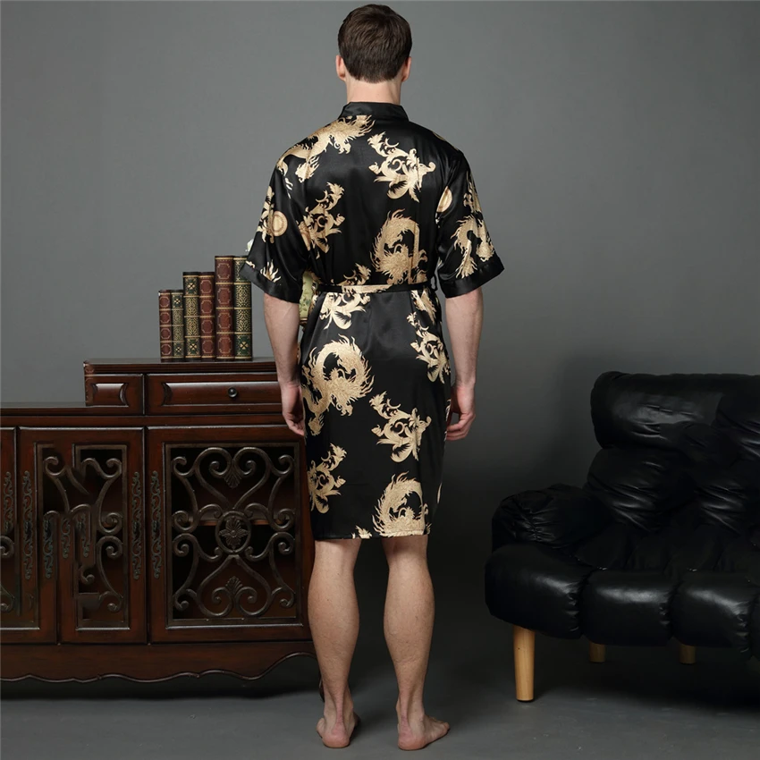 Men Kimono Satin Japanese Male Samurai Costume Japan Chinese Dragon Pajamas Haori Asian Clothes Night Gowns Home Party Yukata
