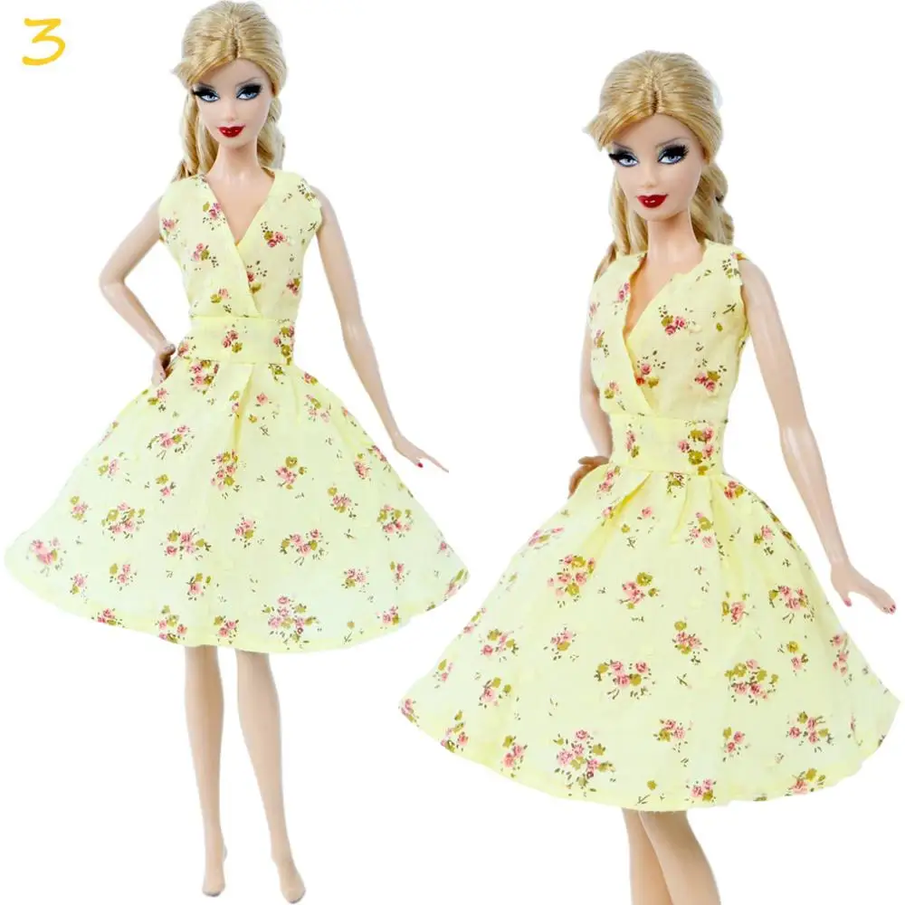 1 комплект, элегантное платье без рукавов с цветочным рисунком, юбка с цветами, вечерние платья для свиданий, аксессуары для кукольного домика, Одежда для куклы Барби, детские игрушки - Цвет: 3