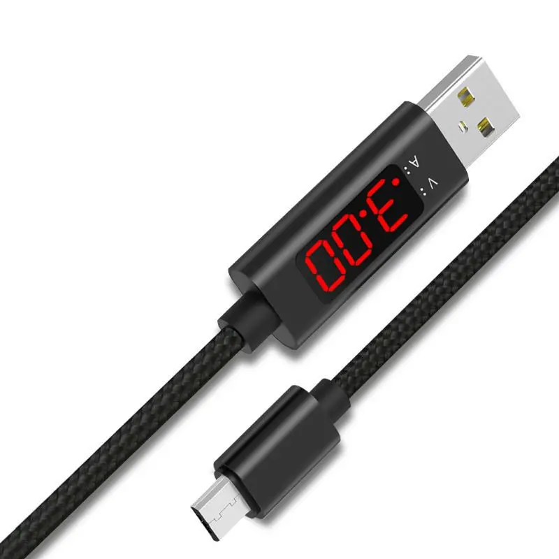 Напряжение и ток дисплей USB к Micro USB кабель нейлоновый Плетеный QC 3,0 Быстрая зарядка шнур для Android мобильного телефона планшета
