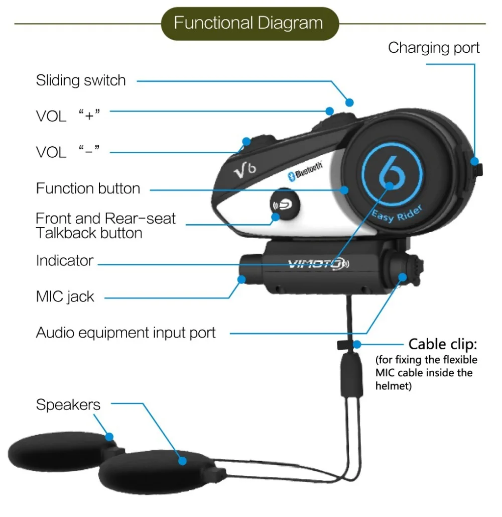 Vimoto V6 мотоциклетный шлем гарнитура Интерком одновременно пара 2 различных Bluetooth Высокая точность передачи BT Interphone
