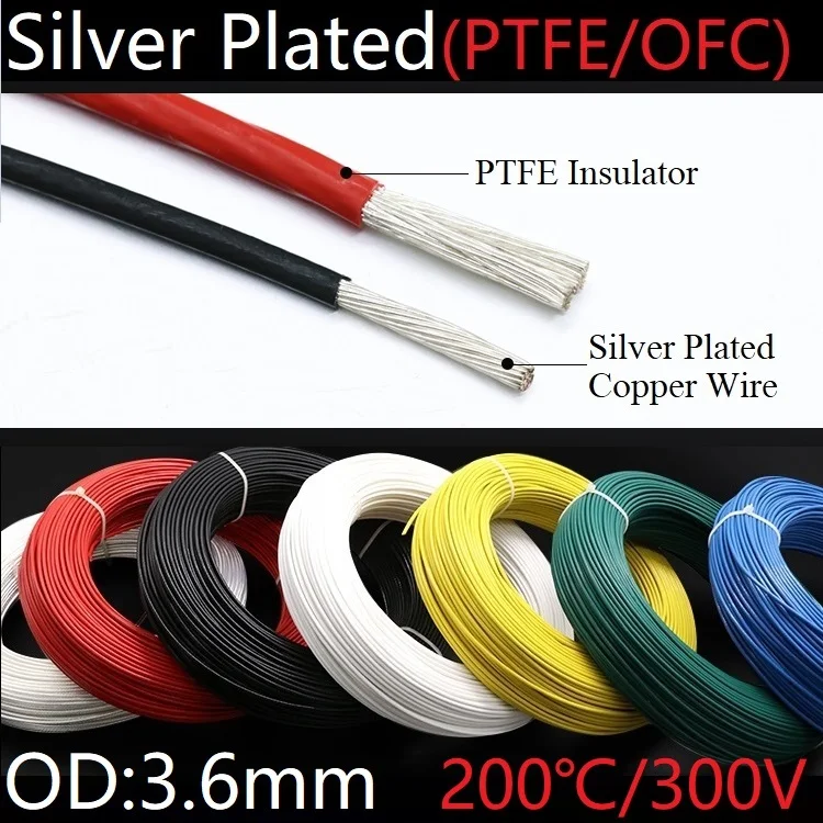 PTFE посеребренный провод OD 3,6 мм изолированный высокотемпературный мягкий электронный кабель OFC медь DIY наушники Singal линия красочные