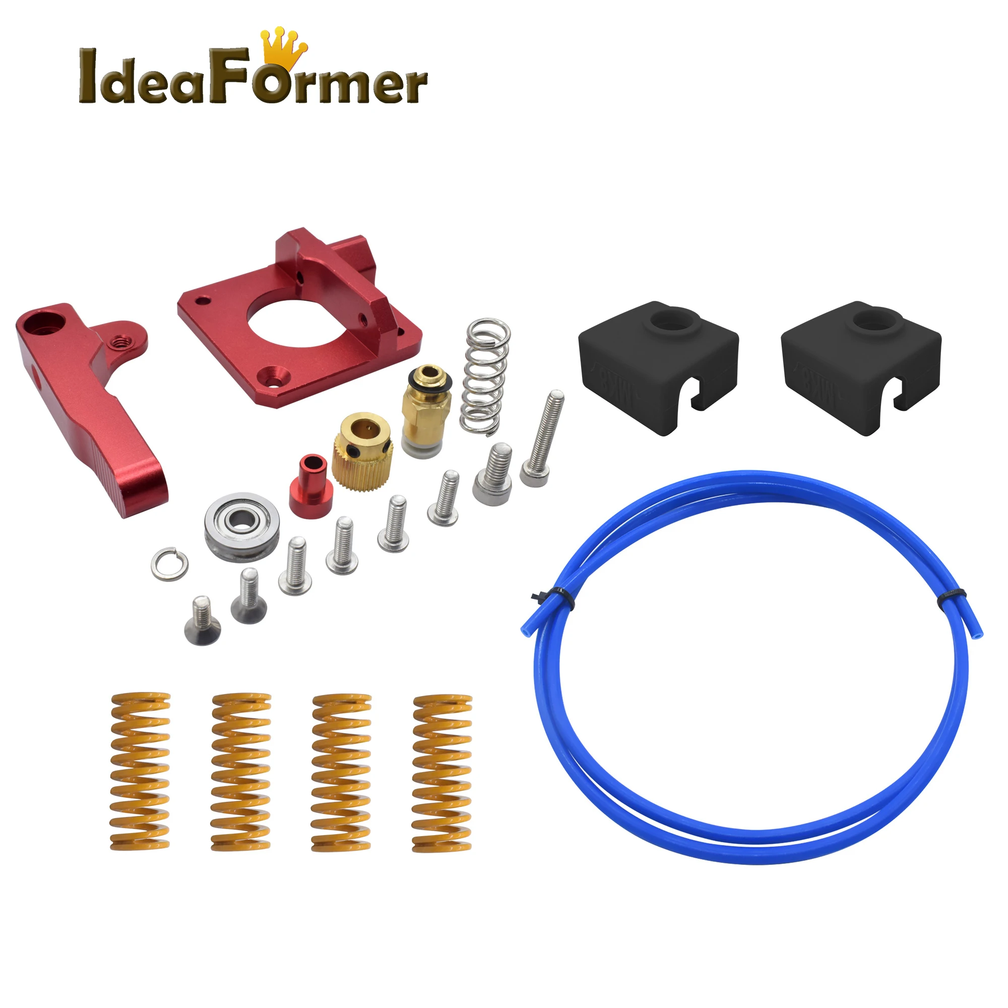 MK8 экструдер Bowden Upgrade Kit Горячая кровать выравнивания пружины+ гаситель двигателя носок+ 1 м синий тефлоновая трубка для Creality Ender 3 CR10 CR10S