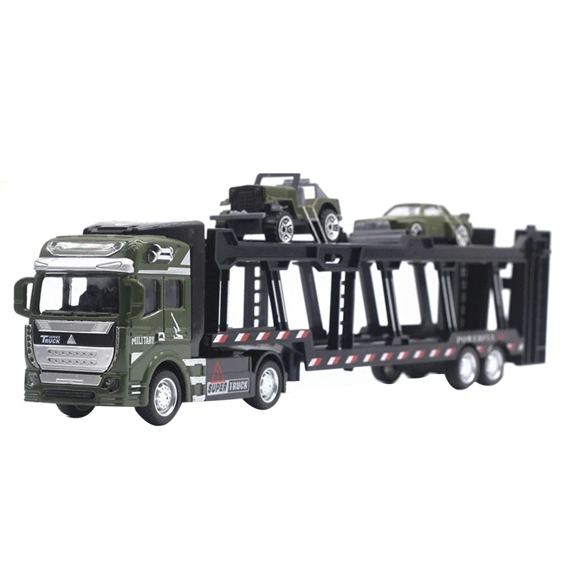 Green 1:48, новинка, для родителей, оттягивающийся, сплав, супер, грузовик, симулятор, транспортер, модель автомобиля с 2 маленькими машинами, интересные игрушки для C - Цвет: Green