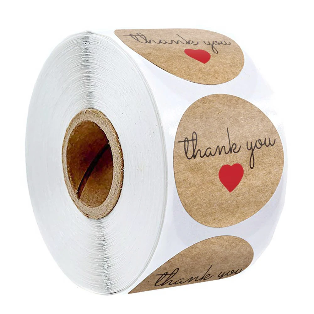 100-500pcs Kraft Paper Thank You Stickers With Red Heart Handmade Labels Sticker for Business Envelope Sealing Stationery thank you stickers