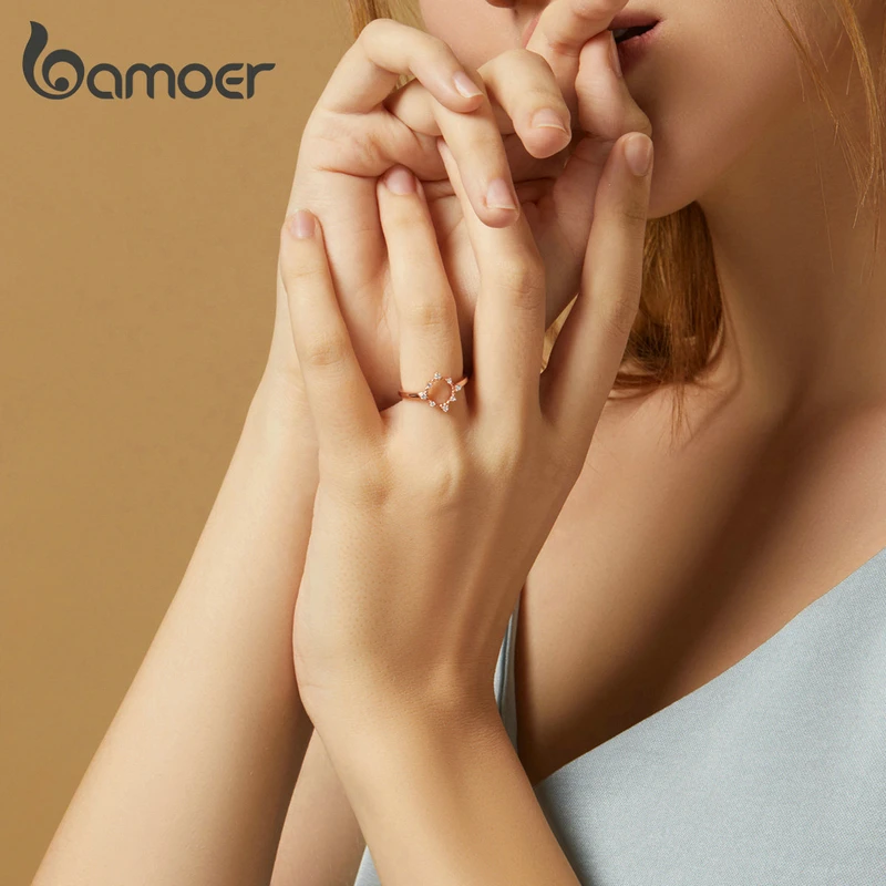 Bamoer Ослепительный CZ круглый открытый регулируемый палец кольца для женщин свободный размер 925 пробы серебро Новая мода ювелирные изделия BSR093