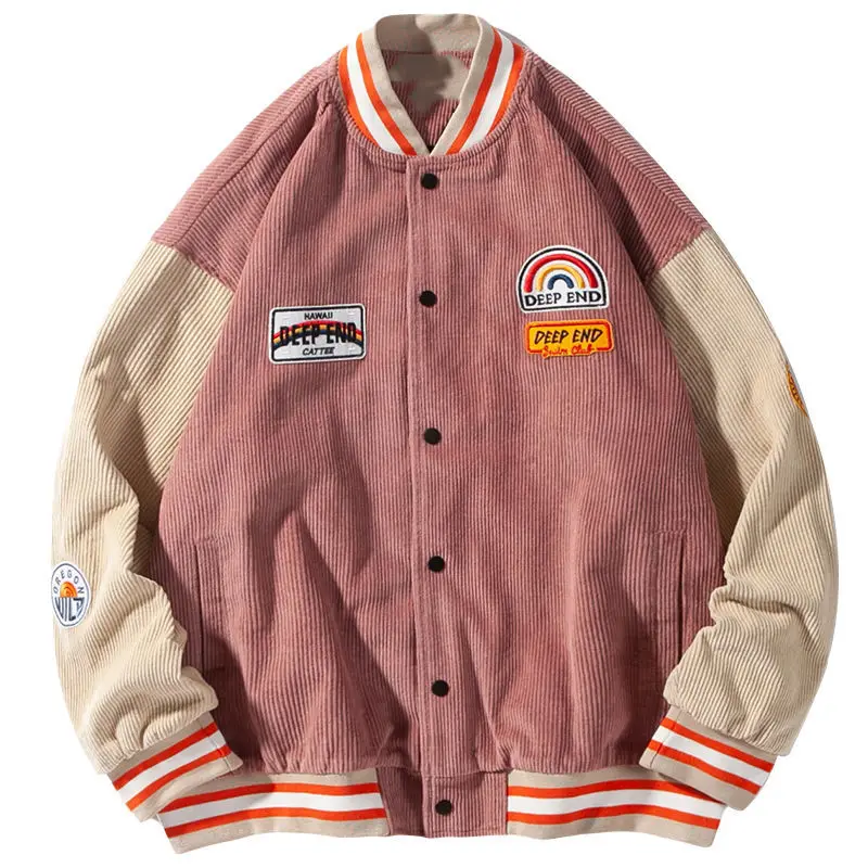 Patchwork Baseball Jacket Men Corduroy 