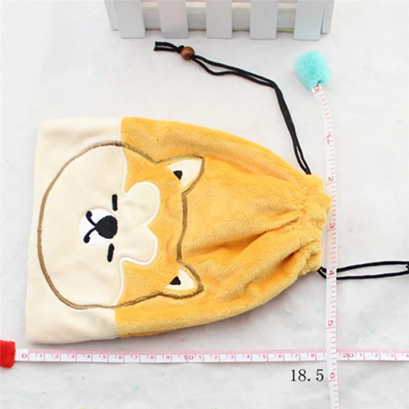 Reusable Shopping Tote Bag Drawstring Bag Cartoon Yellow Plush Soft Stuffed Animals Travel Cosmetic Bag Organizer Purse Pouch