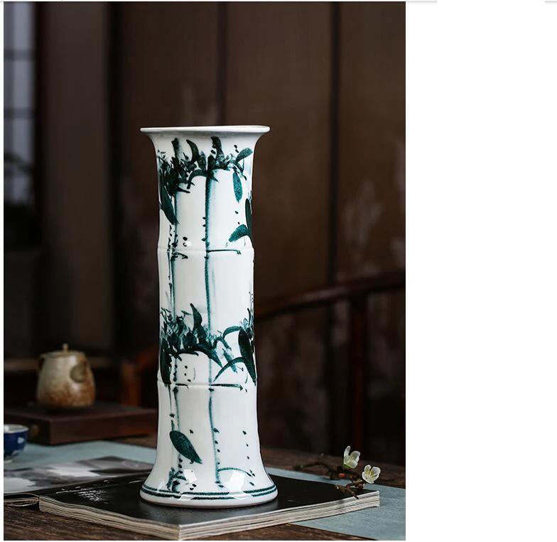 Chinese Jingdezhen Ceramic Tube Rich Bamboo Vase Flower Arrangement Livingroom Home Figurines Craft Office Furnishing Decoration