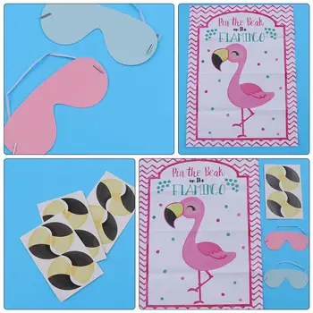 

2 Sets Flamingo Theme Sticker Poster with Eye Mask Game Poster Pin the Beak Game
