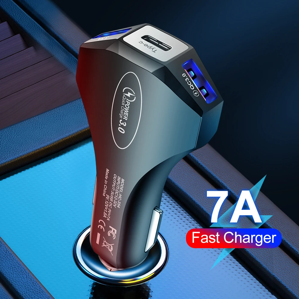 7A Car Charger USB Type C PD Fast Charger Quick Charge 3.0 For iPhone 13 Samsung Xiaomi Huawei Car Charging Moible Phone Charger double cigarette lighter adapter