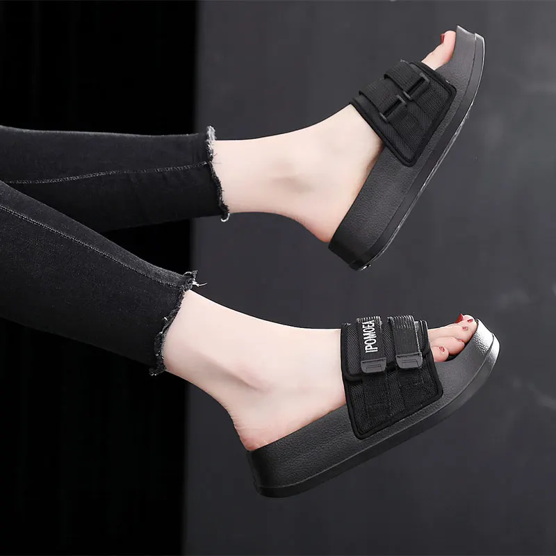 

Women Summer Slippers Slide Sandals Beach Slides 4.5cm High Heels Flip Flops Thick Soled Women Men Couple Boys Summer Shoes