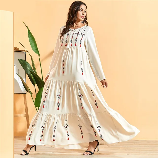 2020 Summer Women S Embroidered Pleated Bohemian Long Dress Fashion Arabic Muslim Robe Morocco Dubai Islamic Dresses White Dresses Aliexpress