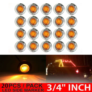 

20pcs Side Marker Lights 3/4" Stailness 3LED Clearance For Truck Trailer 12V