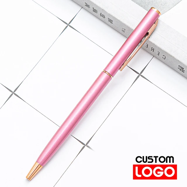 New Metal Ballpoint Pen Rose Gold Pen Custom Logo Advertising Ballpoint Pen  Lettering Engraved Name School&office Supplies Style 2-Light purple