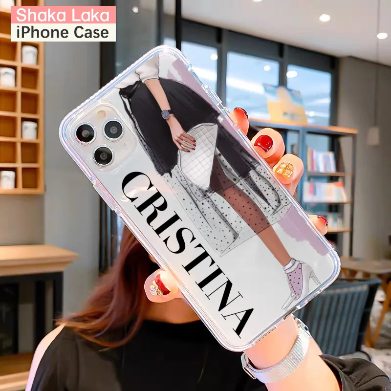 phone card case Fashion Girls Custom Name Phone Case for iPhone 13 Pro Max Case Cute 11 12 Mini SE 2020 7 8 Plus Luxury Cover for iPhone 13 X XR mobile pouch