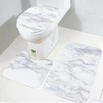 

3Pcs A Set Bathroom Mat Marble Set Anti-slip Toilet Seat Cover Coral Velvet Floor Mat Toilet Carpet Rug Bathroom Accessories