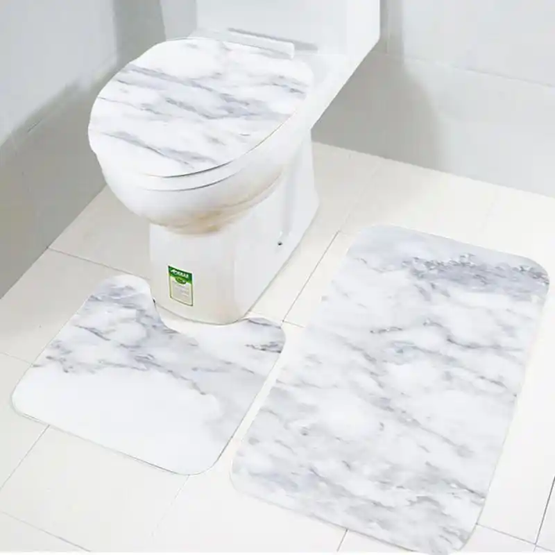 3pcs A Set Bathroom Mat Marble Set Anti Slip Toilet Seat Cover Coral Velvet Floor Mat Toilet Carpet Rug Bathroom Accessories Aliexpress