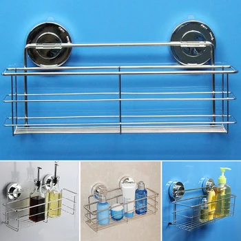 

Modern Suction Cup Makeup Storage Rack Shower Shelf Waterproof Stainless Steel Home Holder Bathroom Supplies
