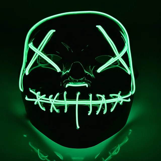 glow green Светодиодная маска на Хэллоуин, вечерние маскарадные маски, неоновая маска, светильник светится в темноте, тушь для ресниц, страшная маска, светящаяся маска, Очищающая маска - Цвет: glow green