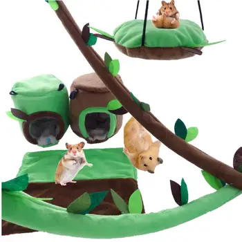

6Pcs Small Pet Toy Hamster Hammock Small Pet Stump Nest Forest Leaf Tunnel Totoro Guinea Pig Squirrel Warm Cage Toy House 20E