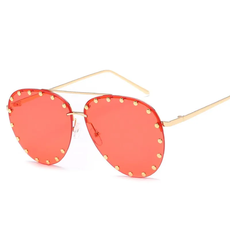 Женские солнцезащитные очки бренда класса «Люкс» без оправы, дизайнерская металлическая рамка, градиентные большие цветные солнцезащитные очки, тени для женщин UV400 - Цвет линз: S495-4