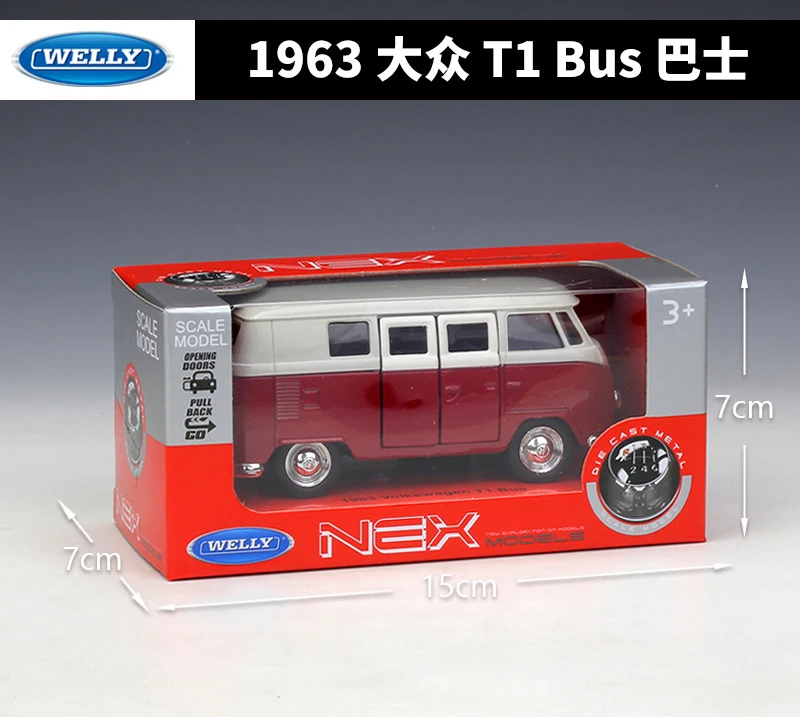 WELLY литье под давлением 1:36 автосимулятор 1963 Volkswagen T1 автобус классический оттягивающий назад модель автомобиля игрушечный автомобиль из металлического сплава коллекция детских подарков