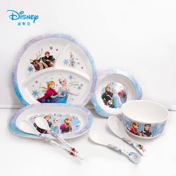 

Disney Frozen theme Princess Aisha and Anna Cartoons Cute and fun Children's Grid Plate Bowl Spoon Kitchenware Baby tableware