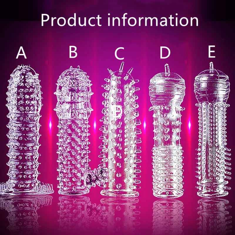 Extension Reusable Condom Penis Sleeve Male Enlargement Time Delay Spike Clit Massager Cover Crystal Clear Condoms