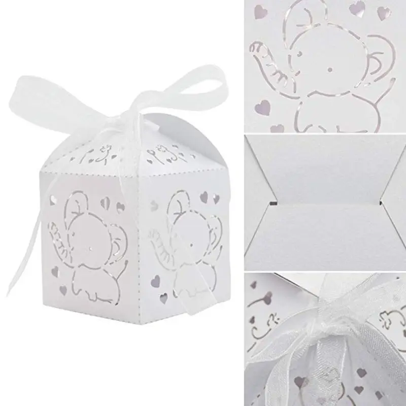 50 шт выдалбливают синий слон шаблон коробки конфет подарочные пакеты Baby Shower Вечерние