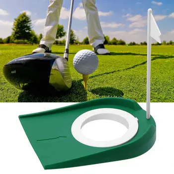 

Golf Putting Cup Mat Green Practice Putting Hole Training Aids with Adjustable Hole White Flag for Indoor Outdoor H7JP