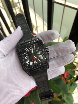 

Classic New Men Automatic Mechanical Rose Gold Black Brown Leather Sapphire 100XL Stainless Steel Watch Iced Diamond Sport