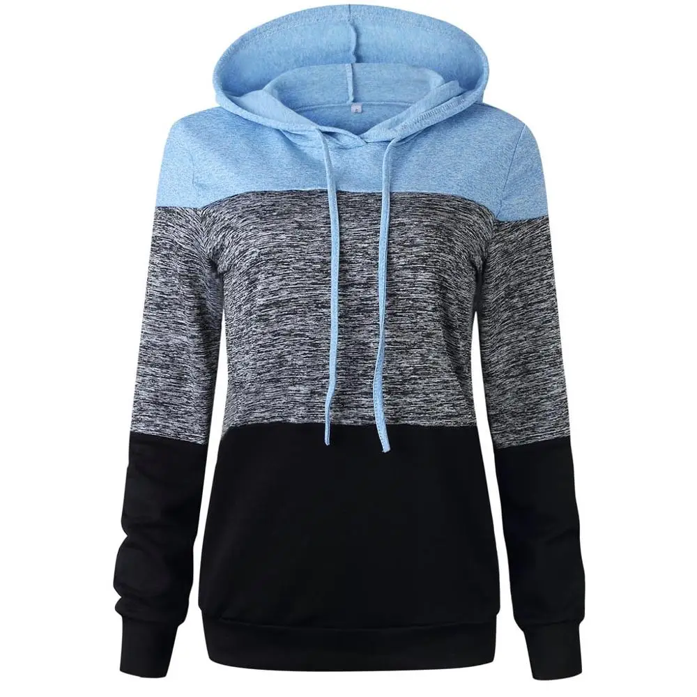 Sky Blue Модные Лоскутные толстовки, свитшоты для женщин, Повседневный пуловер, топы, джемпер с капюшоном, женская уличная толстовка с капюшоном Sudadera - Цвет: Sky Blue