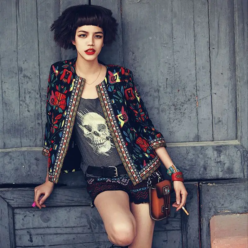 

2019 Fashion New Autumn Embroidered Jacket Tribal Print Office Lady Ms. Jacket and Jacket Vintage Autumn Long Sleeve Jacket