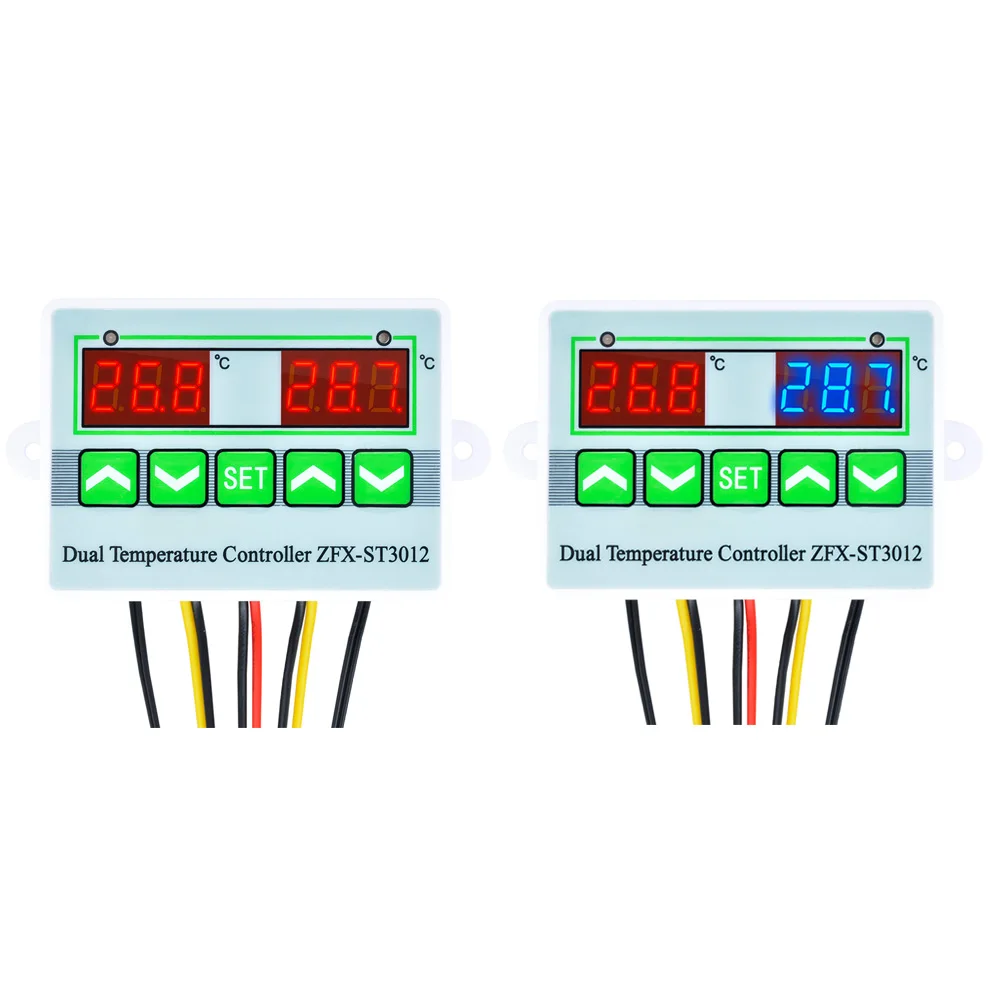

AC 220V 12V 24V Digital LED Dual Temperature Controller Regulator Thermostat for Incubator Control Switch Dual Sensor Probe