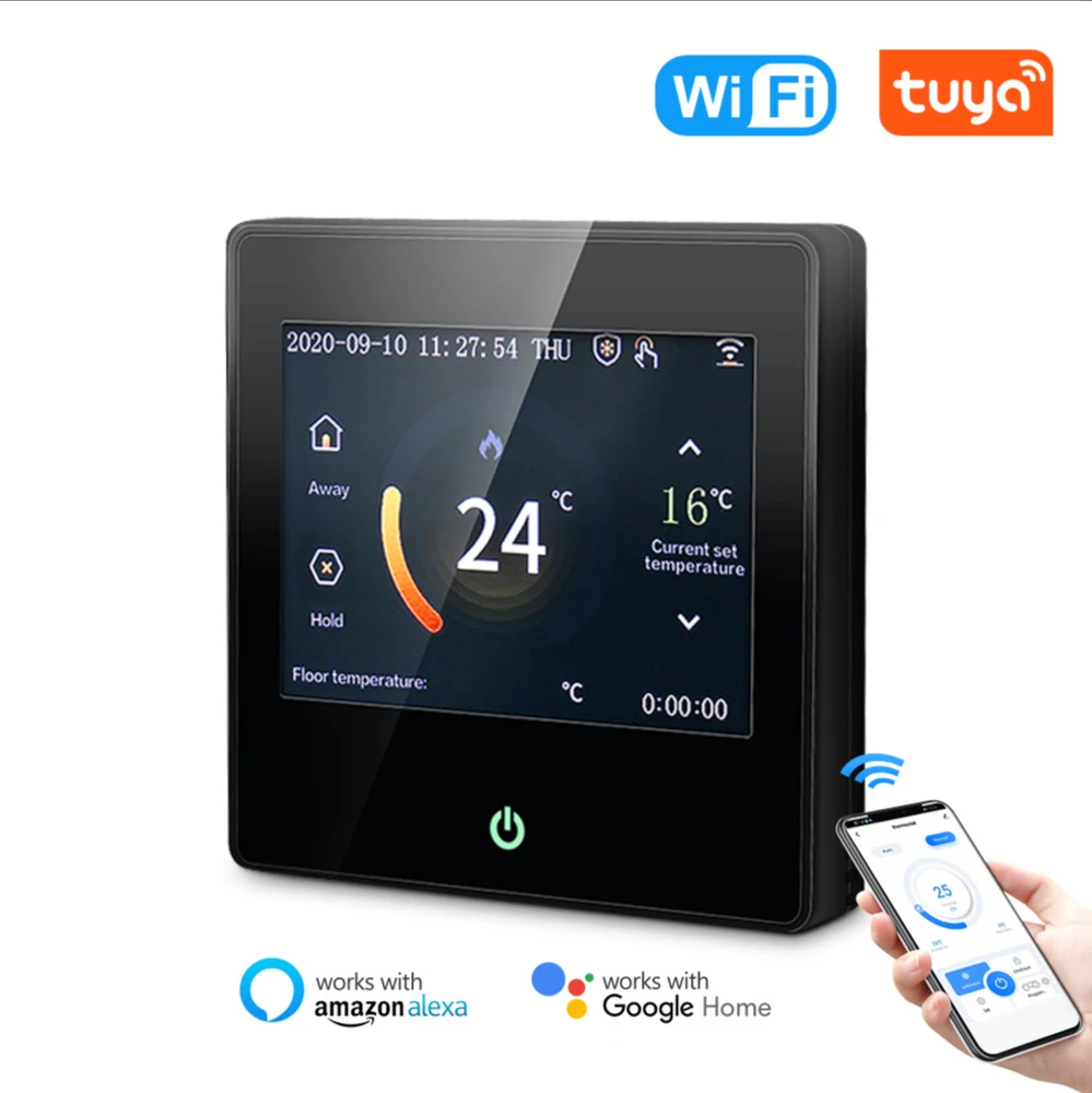 Tuya WiFi smart thermostat heating temperature controller with Celsius/Fahrenheit LED touch screen and Alexa Google Home