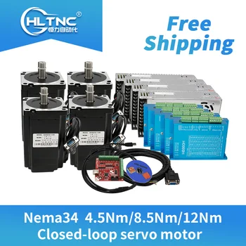 

4 set Nema34 Closed-Loop stepper Motor 6A 4.5N.m/8.5Nm/12Nm+2-Phase & HBS860H Hybrid Driver +400w60v power For CNC