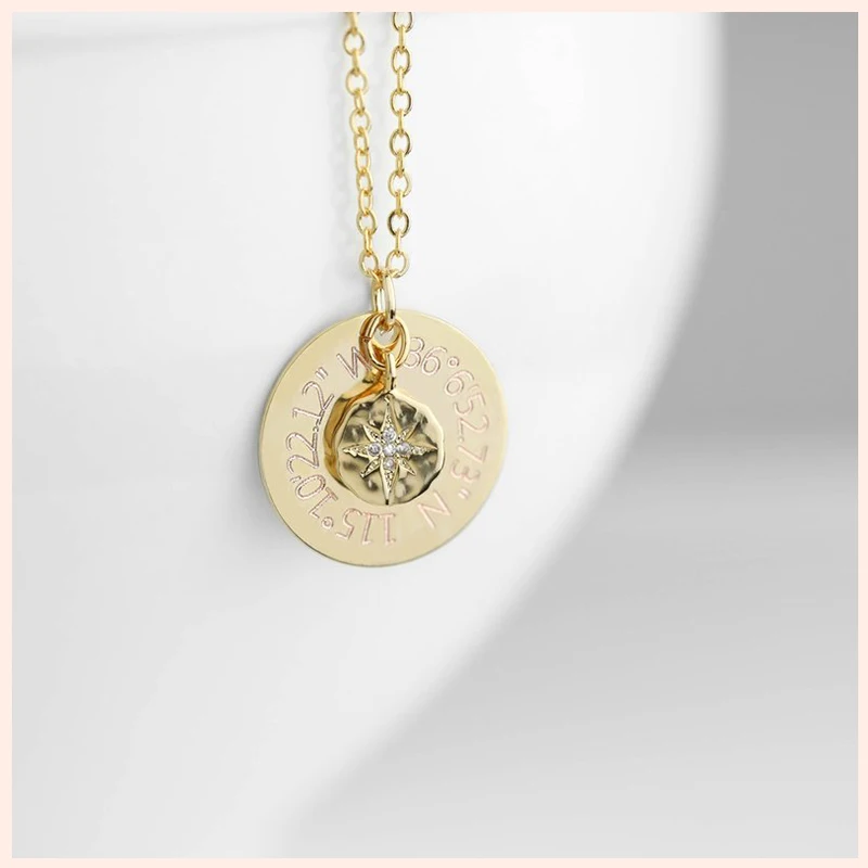 StrollGirl вдохновляющее пользовательское ожерелье "координаты" 925 пробы серебро Северная звезда и ожерелье-Компас небесное ювелирное изделие подарок
