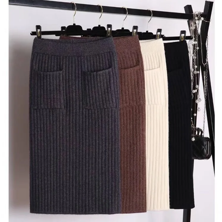 

High-waisted Knitted Skirt Children Autumn And Winter 2019 New Style One-step Skirt Slit Yarn Long Skirts Mid-length Skirt