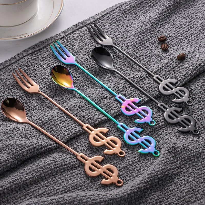 

1Pcs Creative Dollar Symbol Appearance Beautiful Implication Stainless Steel Coffee Stirring Spoon PracticalDessert Cake Spoon
