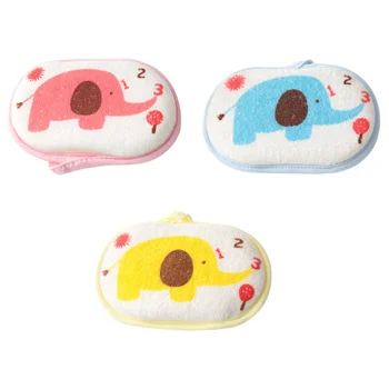 

3pcs Bath Sponge Rub Sponges Cartoon Elephant Pattern Design Soft Cushion for Kids Children (Blue, Yellow, Pink)