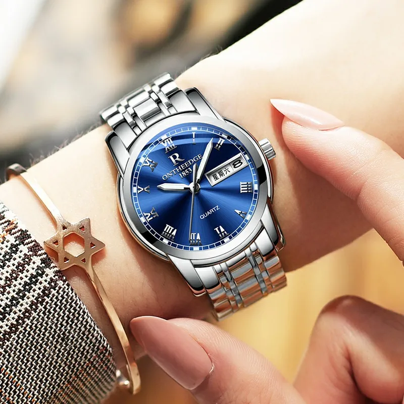Ruizhiyuan Band Steel Watch Men's and Women's Genuine Quartz Watch Three-pin Business Non-Mechanical Watch 