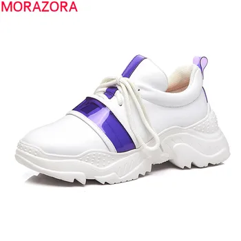 

MORAZORA 2020 new brand women shoes fashion lace up genuine leather sneakers autumn comfortable breathable ladies shoes